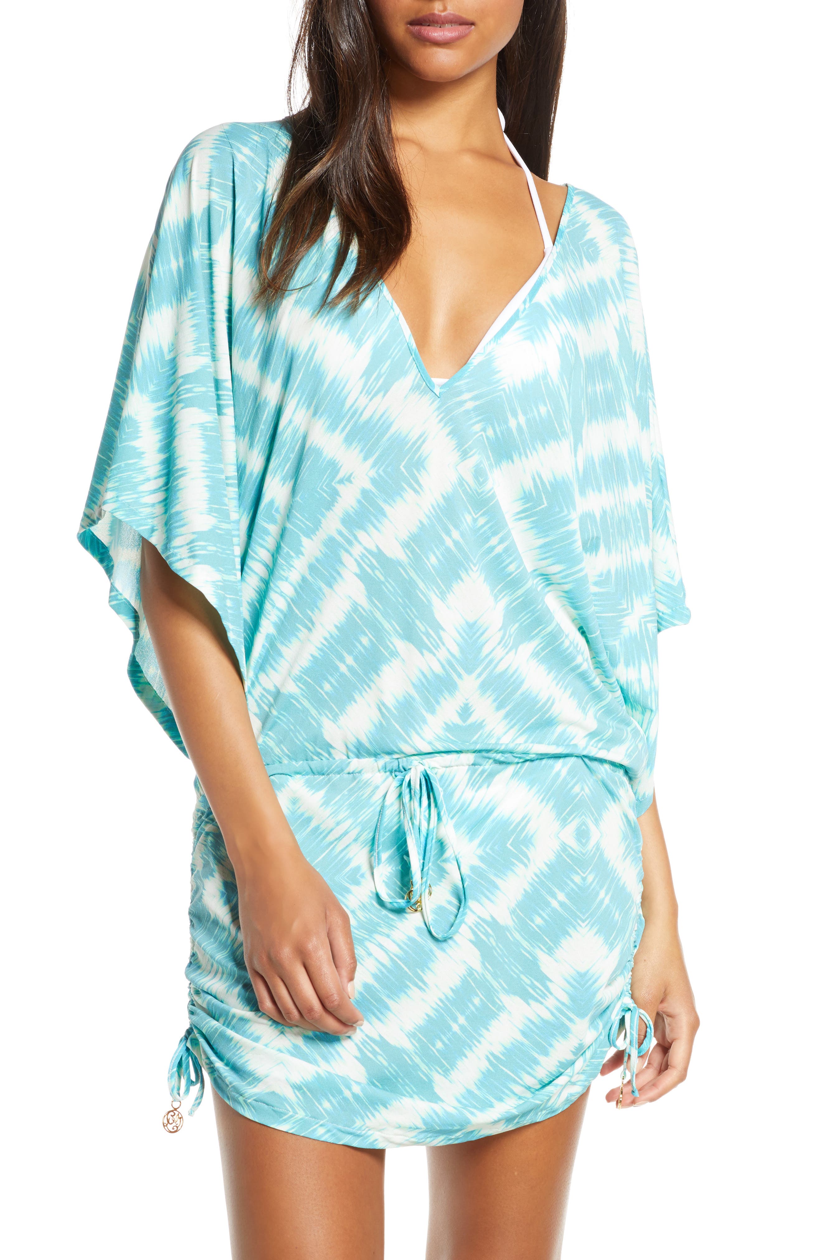 Luli Fama Cabana V-Neck Cover-Up Dress, Blue/green