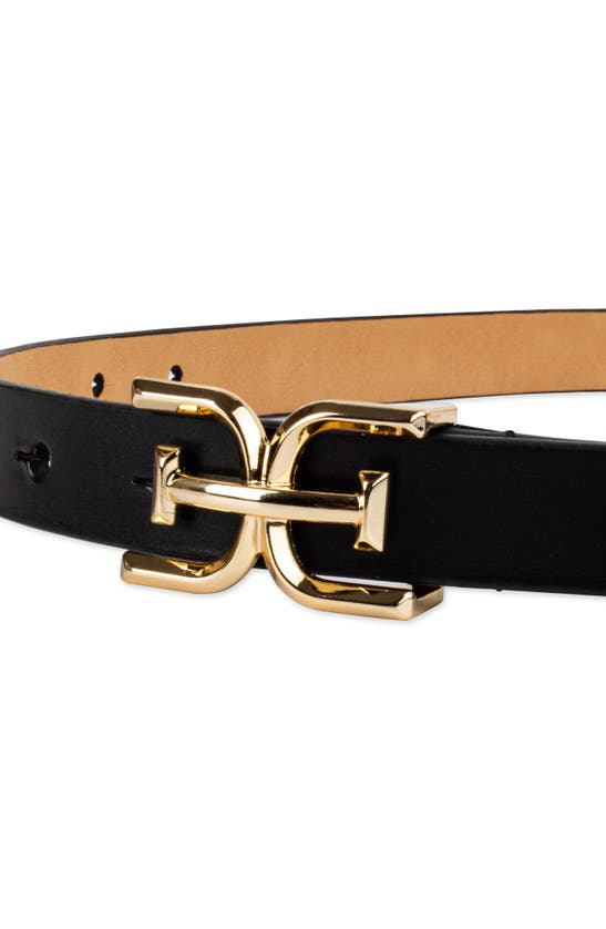 Shop Sam Edelman Double E Logo Slim Leather Belt In Black