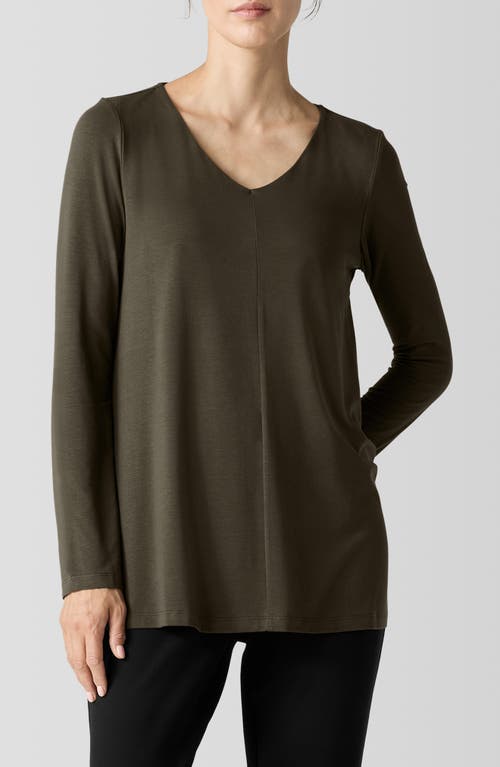 Eileen Fisher Long Sleeve V-Neck Tunic Top in Wren 