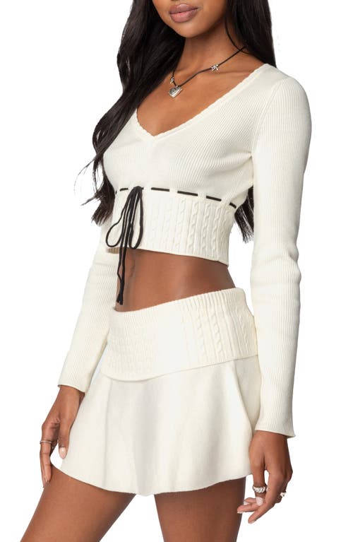 Shop Edikted Andie Crop Long Sleeve Knit Top In Cream