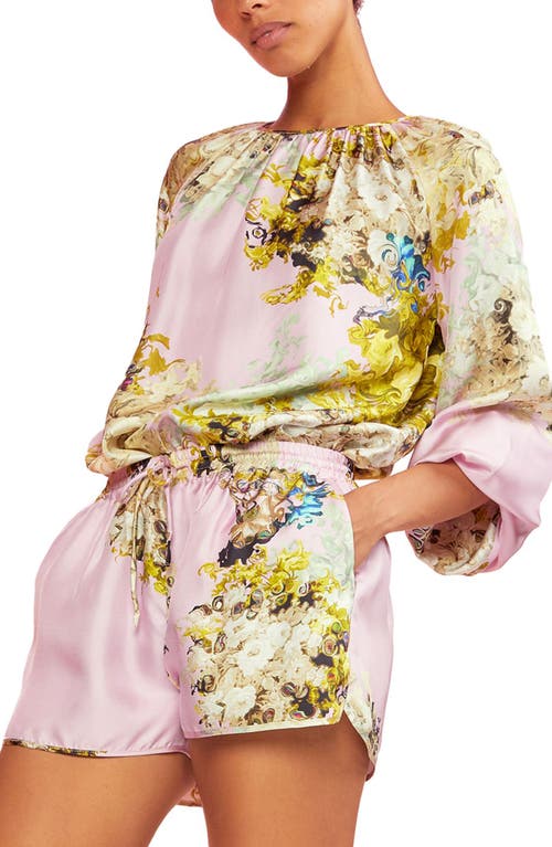 Cynthia Rowley Floral Balloon Sleeve Silk Blouse in Pink Floral
