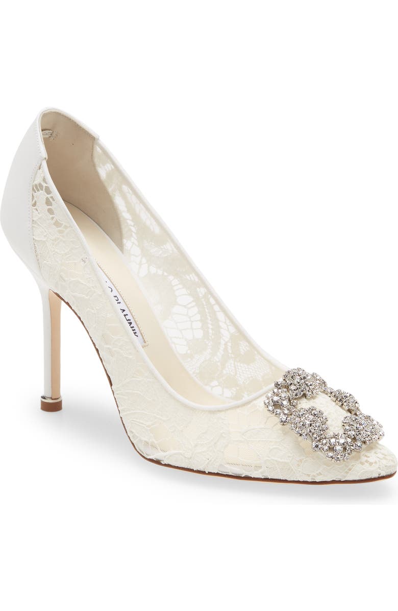 Manolo Blahnik Hangisi Lace Pointed Toe Pump, Main, color, 