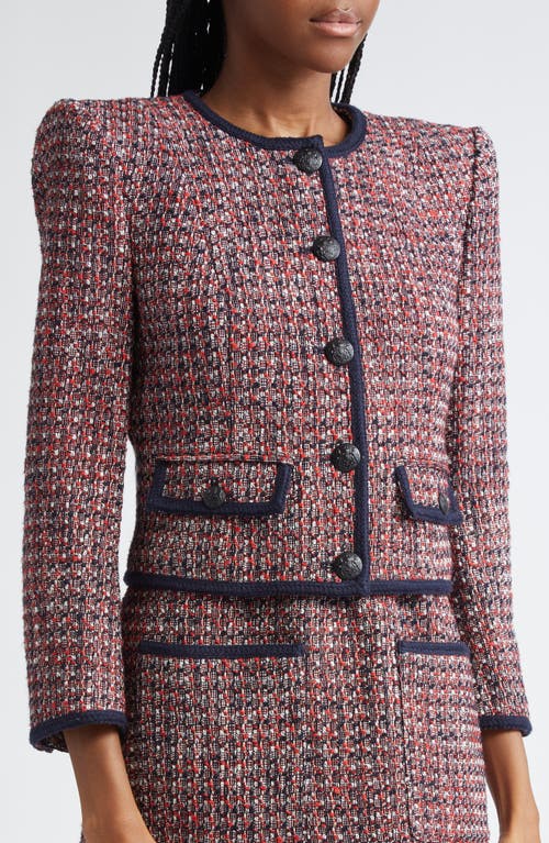 Veronica Beard Ceres Metallic Cotton Blend Tweed Jacket In Red Blaze/navy Multi