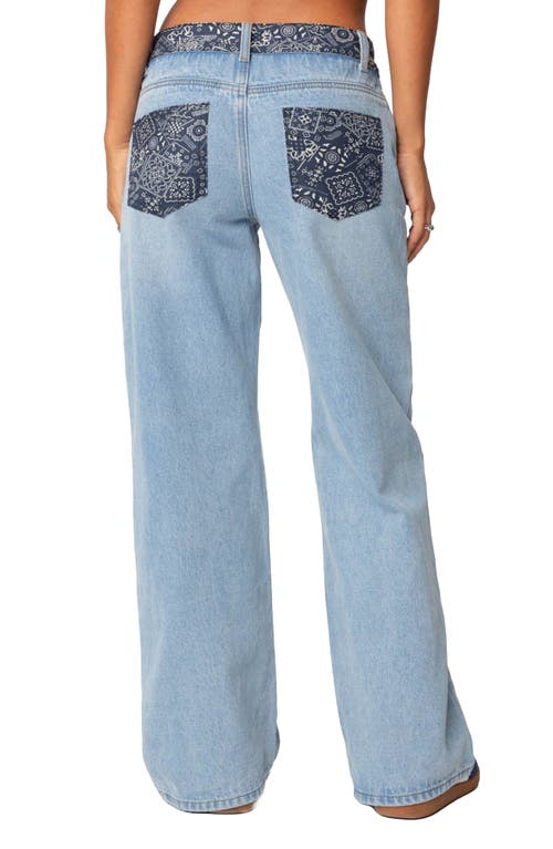 Shop Edikted Bandana Bliss Low Rise Wide Leg Jeans In Blue-washed