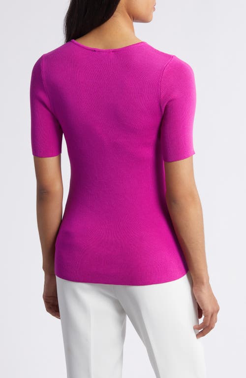 Shop Tahari Asl Short Sleeve Sweater In Shocking Pink