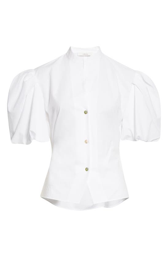 Vince Puff Sleeve Cutout Back Detail Cotton Blouse In Optic White