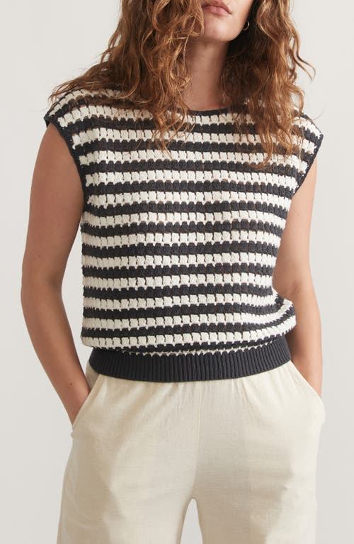 Faye Stripe Cap Sleeve Sweater in Black/White Stripe