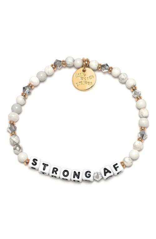 Little Words Project Strong AF Beaded Stretch Bracelet in Smoke/White 