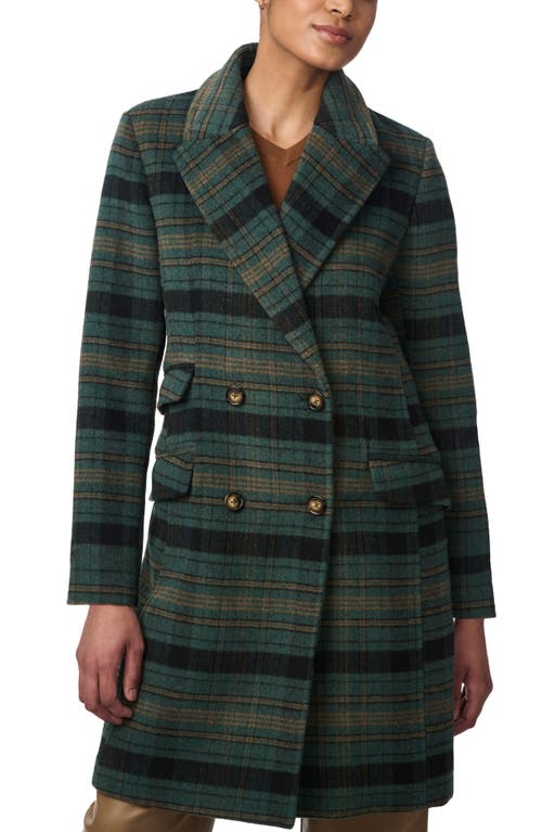 Shop Bernardo Plaid Double Breasted Coat In Green Plain