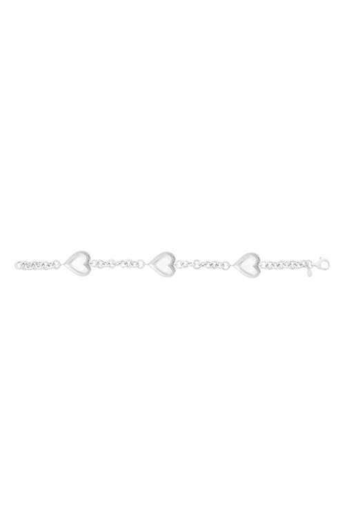 Karat Rush Puffed Heart Station Chain Bracelet In Rhodium White
