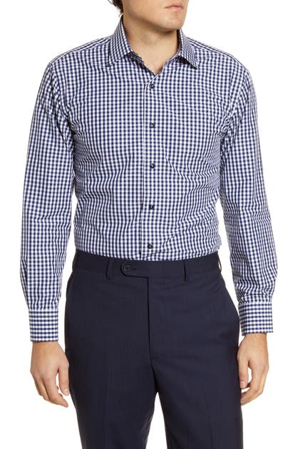 LORENZO UOMO TRIM FIT EASY IRON GINGHAM DRESS SHIRT,NF9F191