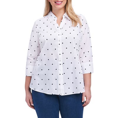 Plus Size Foxcroft Mary Dot Print Shirt, White