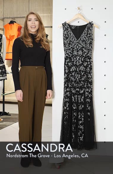 pisarro nights beaded godet gown