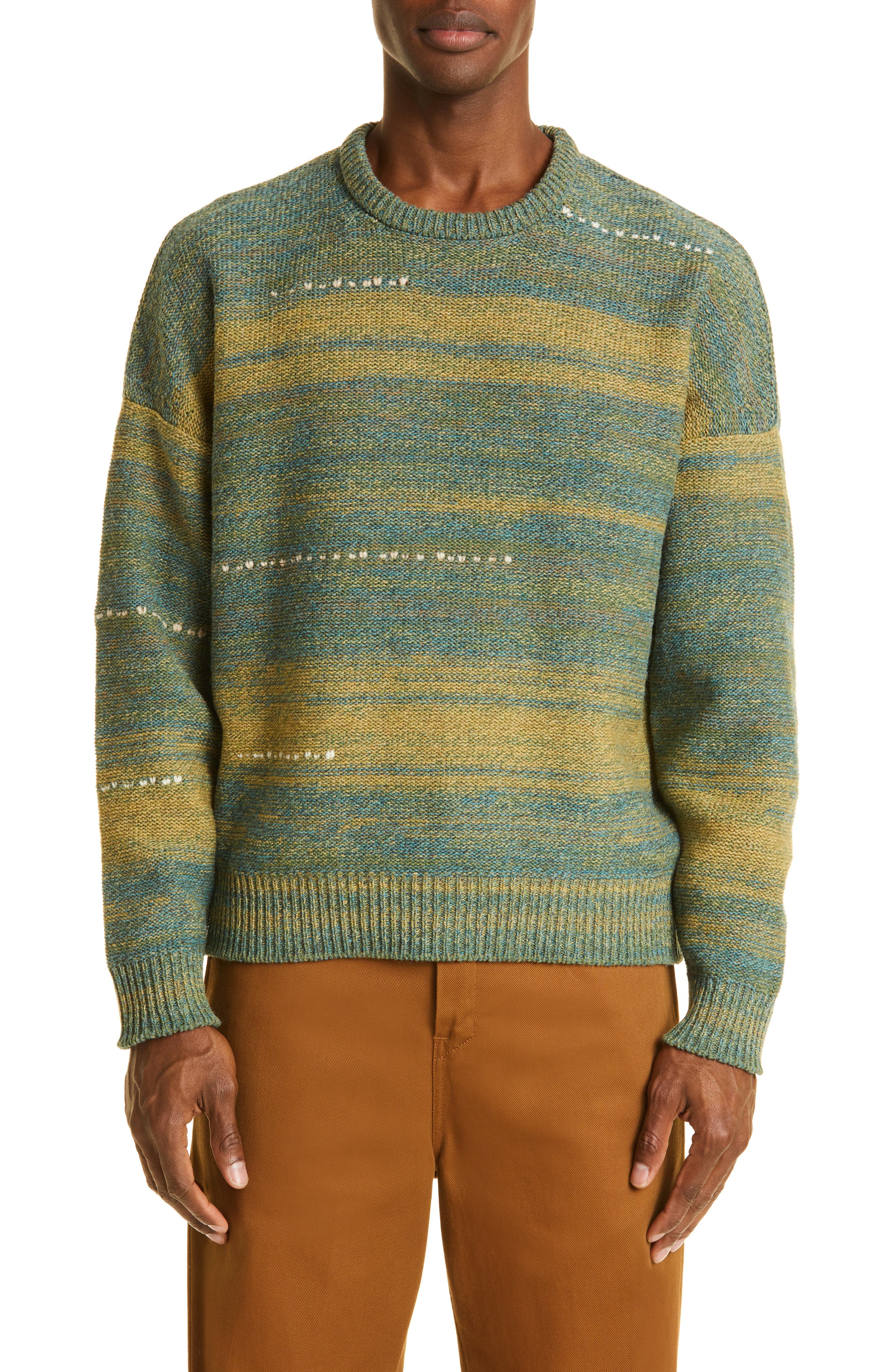 VISVIM Amplus Oversize Gradient Wool Crewneck Sweater in Green 