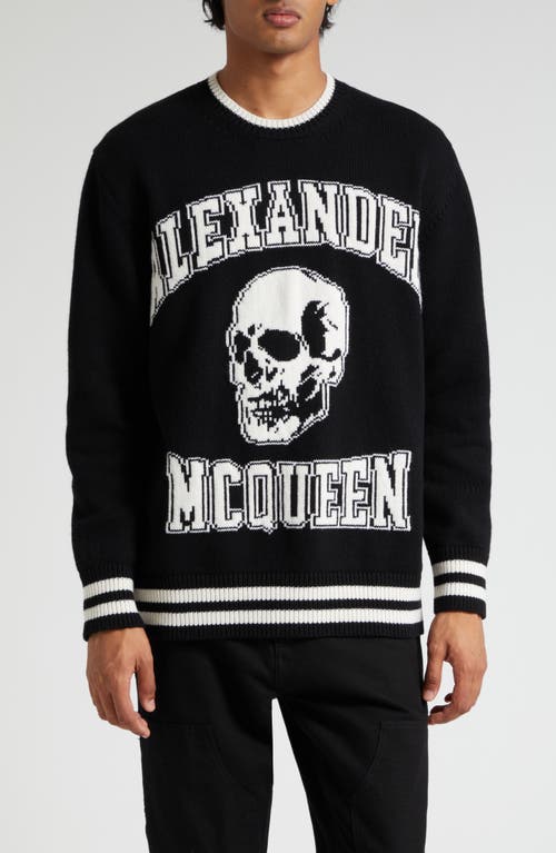 Alexander McQueen Intarsia Logo Crewneck Sweater in Black/Ivory