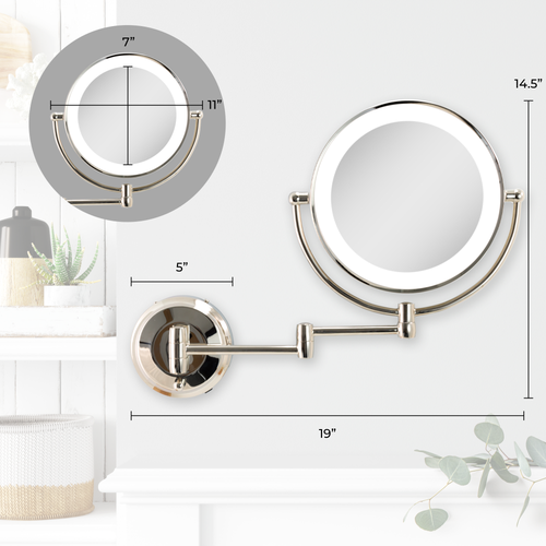 Zadro Lighted Wall Mounted Makeup Mirror With 10x/1x Magnification & Extendable Arm In Polished Nickel