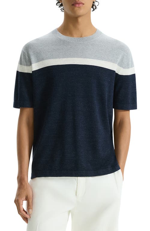 Theory Colorblock Linen Blend T-shirt In Baltic Multi