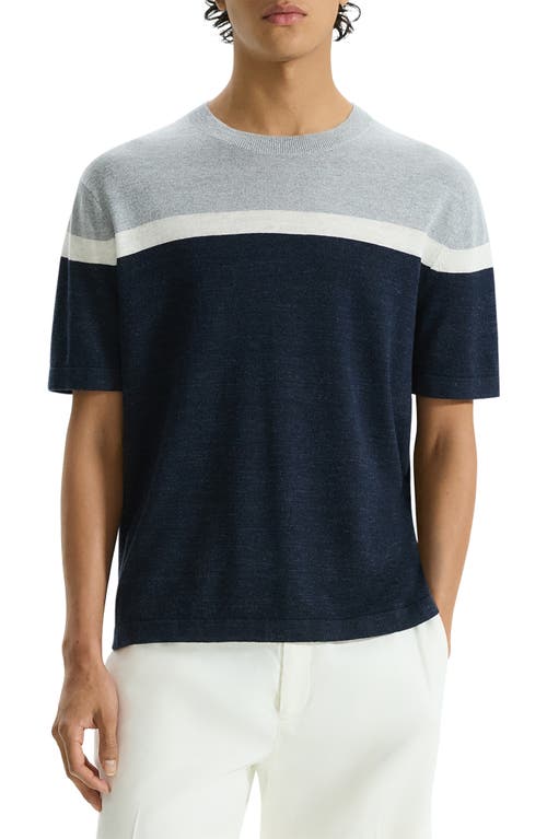 Theory Colorblock Linen Blend T-Shirt Baltic Multi at Nordstrom,