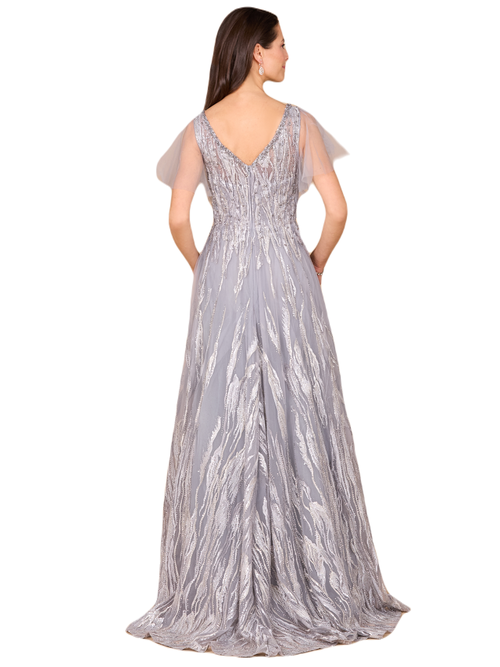 Lara New York Cape Sleeve V-neck Gown In Slate