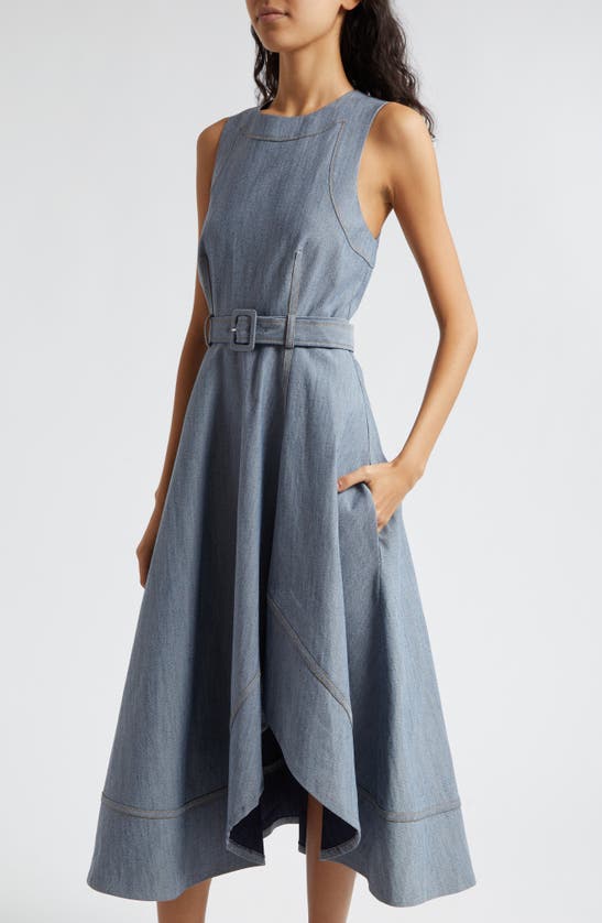 Shop Cinq À Sept Zelda High-low Sleeveless Denim Dress In Light Indigo