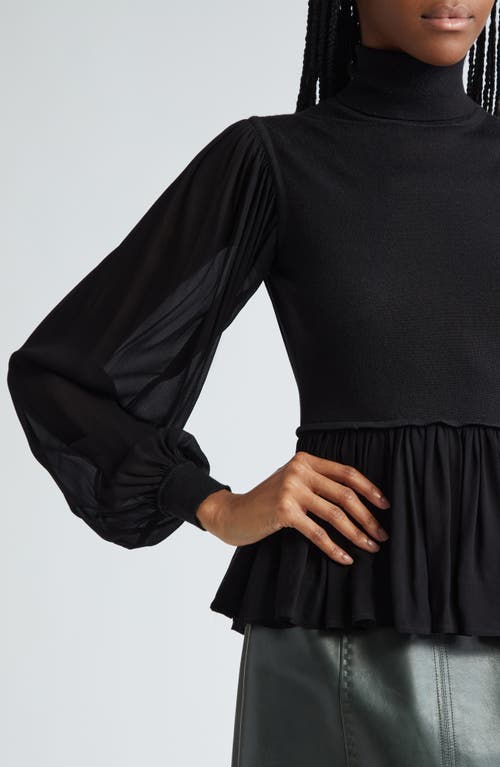 Shop Ulla Johnson Liana Mix Media Balloon Sleeve Peplum Turtleneck In Noir