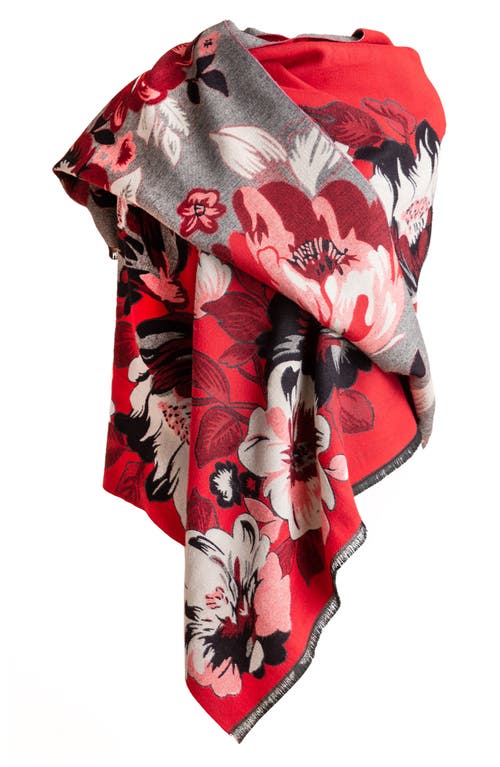 Saachi Floral Reversible Scarf In Red/grey/black