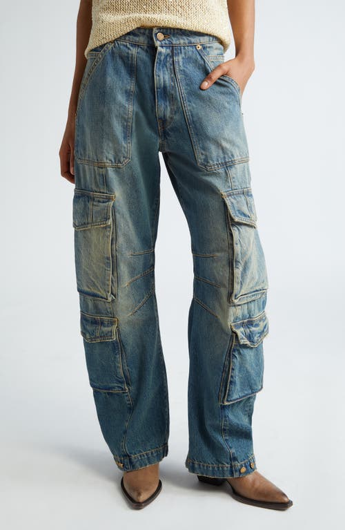 Golden Goose Distressed Wide Leg Cargo Jeans in Blue