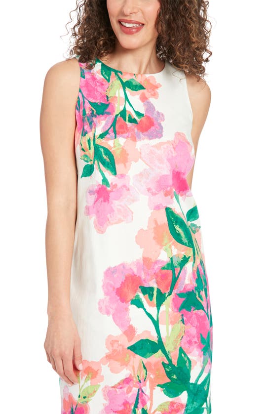 London Times Floral Shift Dress In White/ Pink
