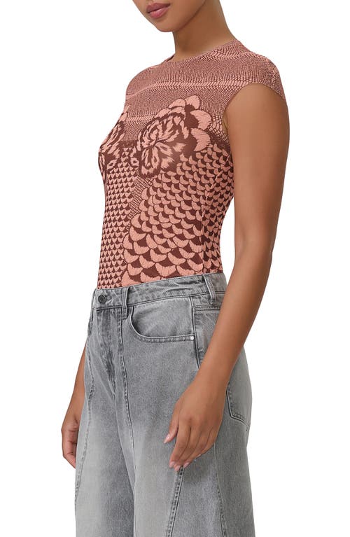 Shop Afrm Nina Print Cap Sleeve Mesh Top In Peach Petal