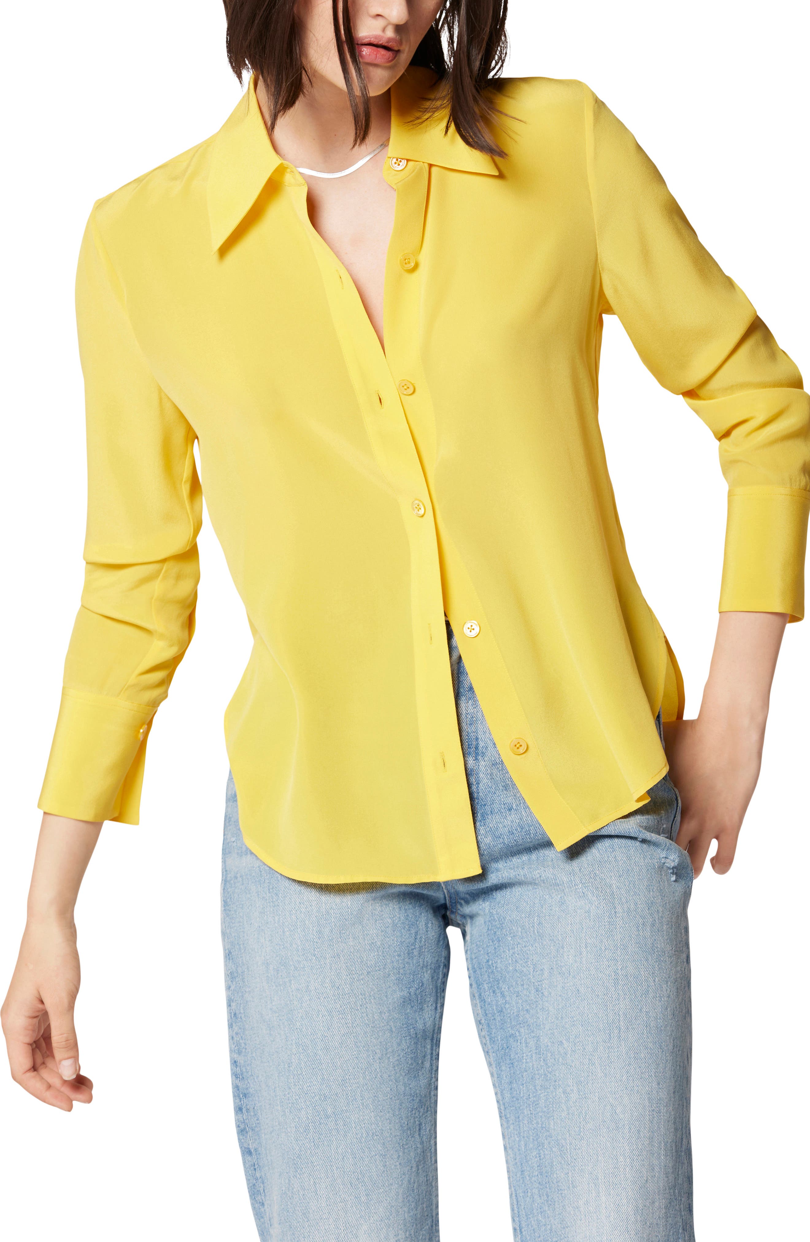 きれい レディース シャツ Button-down blouse yellow