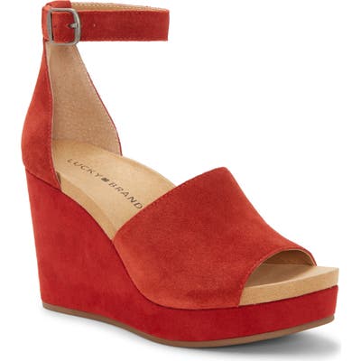 Lucky Brand Yemisa Wedge Ankle Strap Sandal, Red