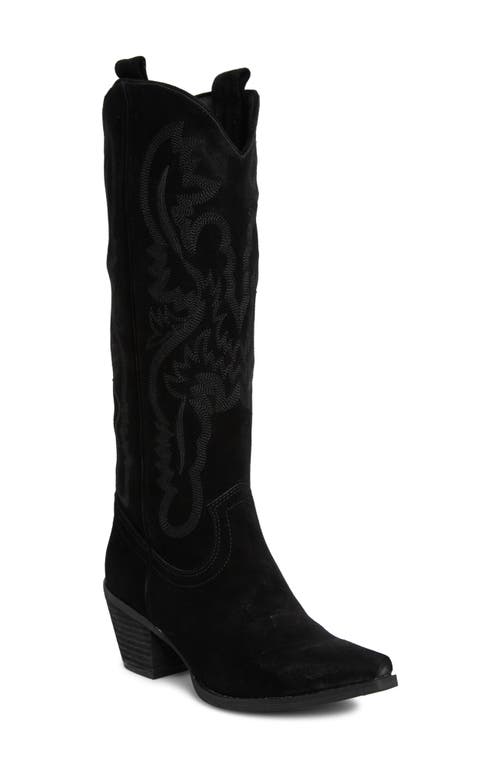 Rancher Knee High Western Boot in Black Oiled Suede