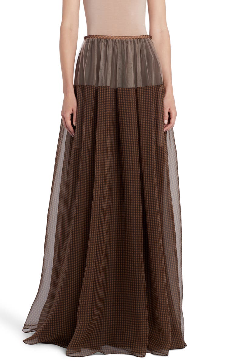 Fendi Check Silk & Tulle Maxi Skirt, Main, color, 