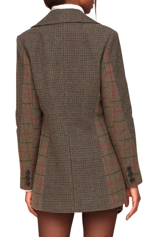 Shop Avec Les Filles Patchwork Double Breasted Blazer In Olive Plaid Mix