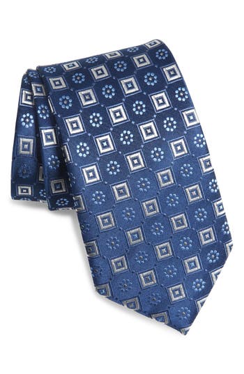 Duchamp Silk Medallion Tie In Blue