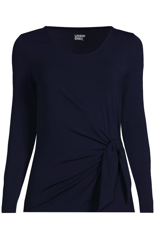 Shop Lands' End Long Sleeve Lightweight Tie Front Top In Deep Sea Navy