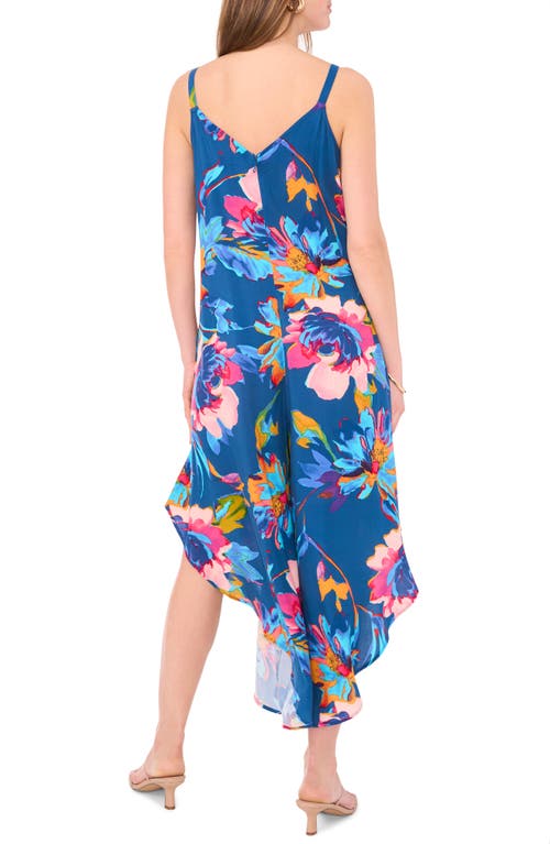 Shop Vince Camuto Floral Tie Shoulder Wide Leg Crop Jumpsuit In Classic Navy