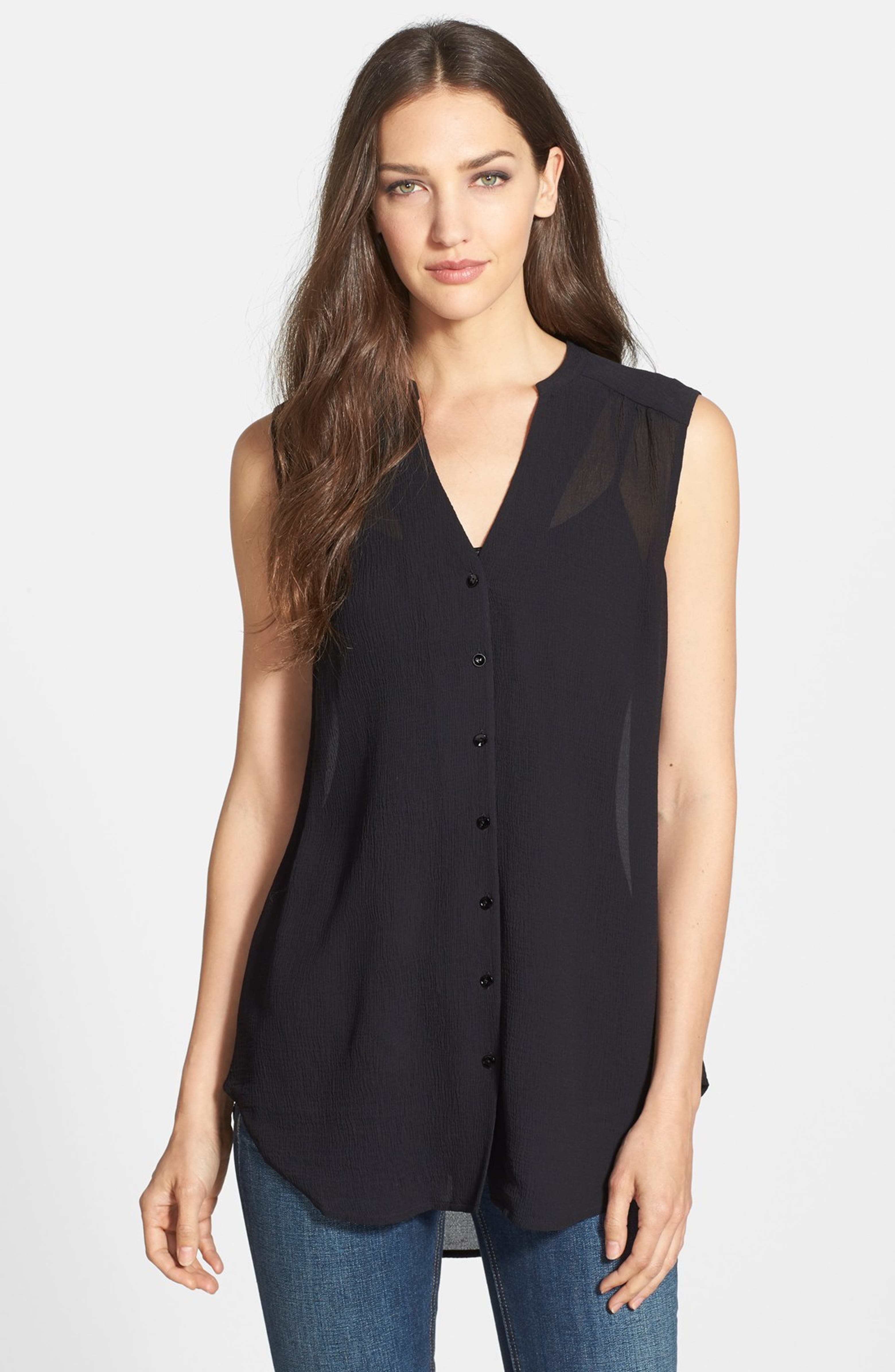 Eileen Fisher Mandarin Collar Silk Shirt | Nordstrom