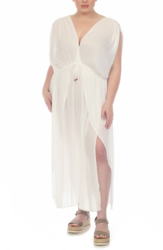 Shop Boho Me Metallic Stripe Cover-up Maxi Dress In White / Silver