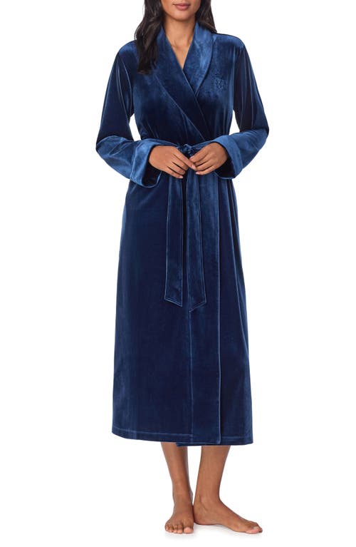 Shop Lauren Ralph Lauren Crest Embroidered Robe In Navy