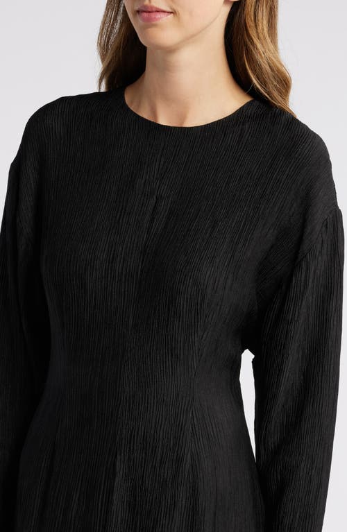 Shop Du Paradis Isabel Long Sleeve Plissé Dress In Black