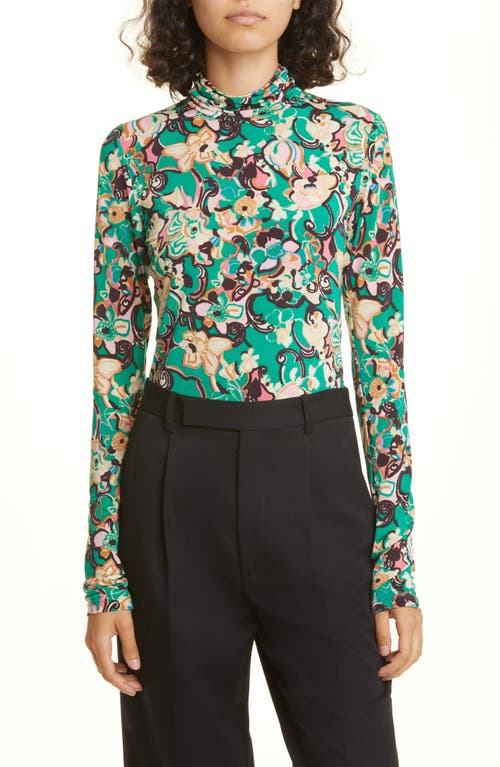 A. L.C. James Floral Print Turtleneck Top Emerald Multi at Nordstrom,