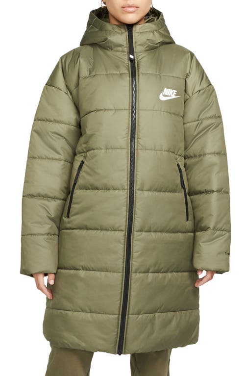 Nike Therma-FIT Repel Quilted Parka in Medium Olive/Black/White