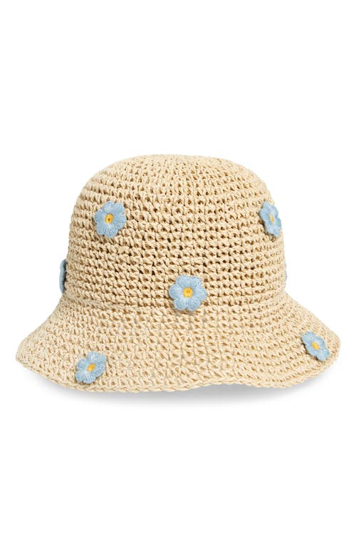 Ruby & Ry Kids' Floral Embroidery Straw Bucket Hat in Mul at Nordstrom
