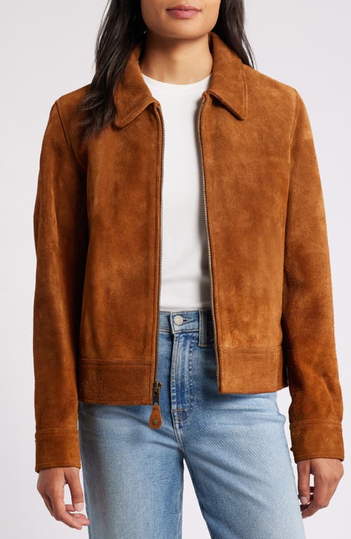 Schott Nyc Roughout Cowhide Suede Trucker Jacket In Saddle