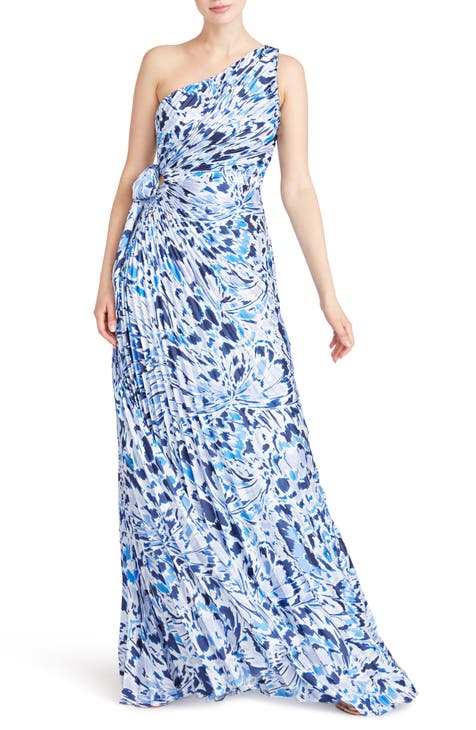 Monique Lhuillier Watercolor Garden Jacquard Flounce Dress