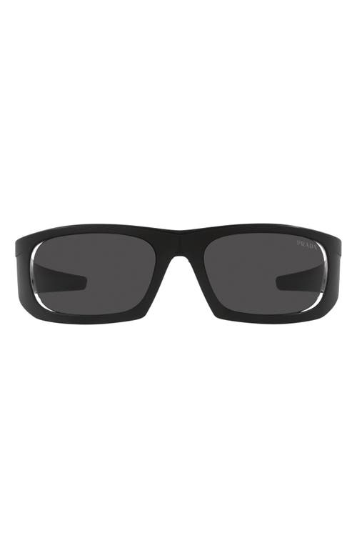 Prada Linea Rossa 59mm Wraparound Sunglasses in Matte Black