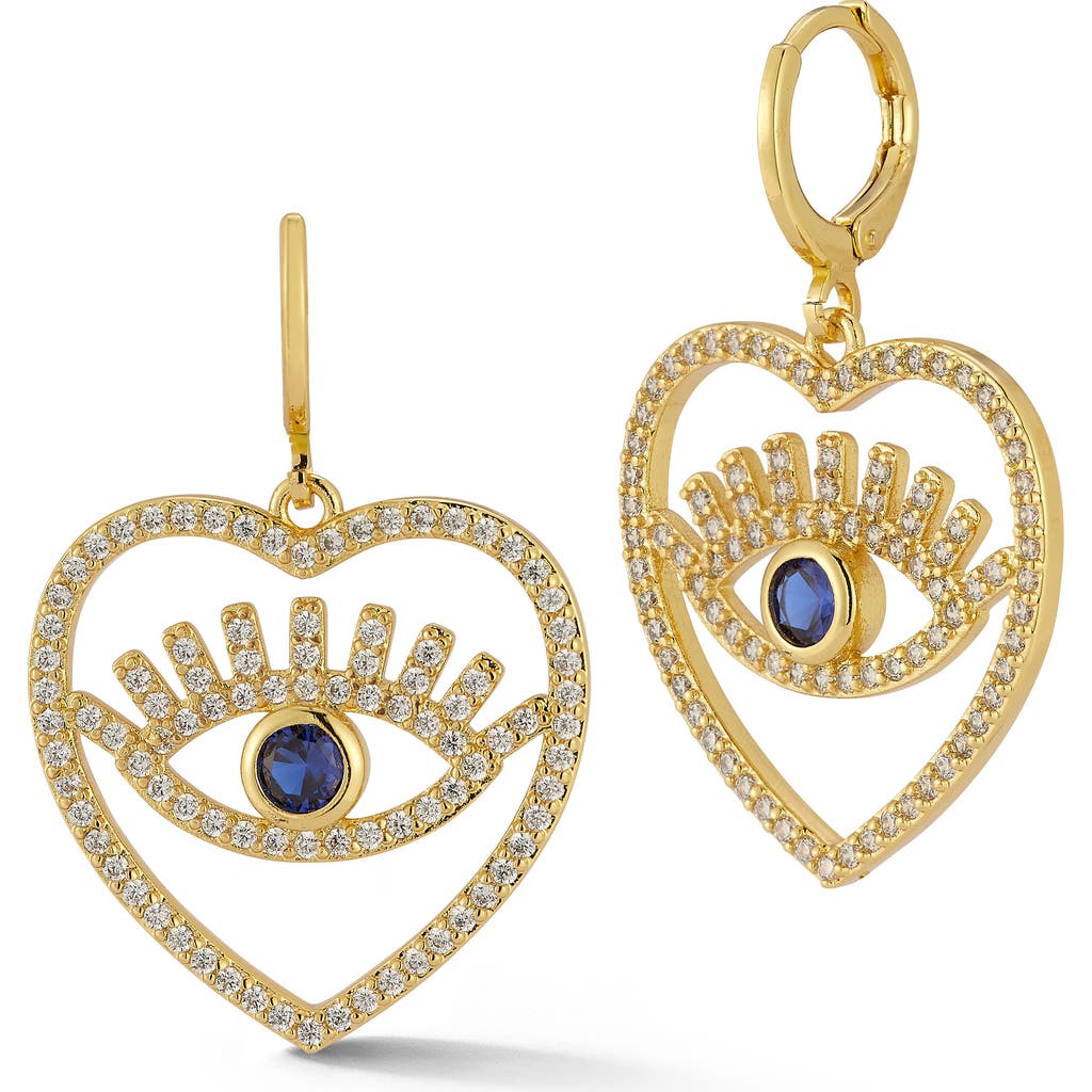 Sphera Milano Cubic Zirconia Evil Eye Heart Drop Earrings In Gold