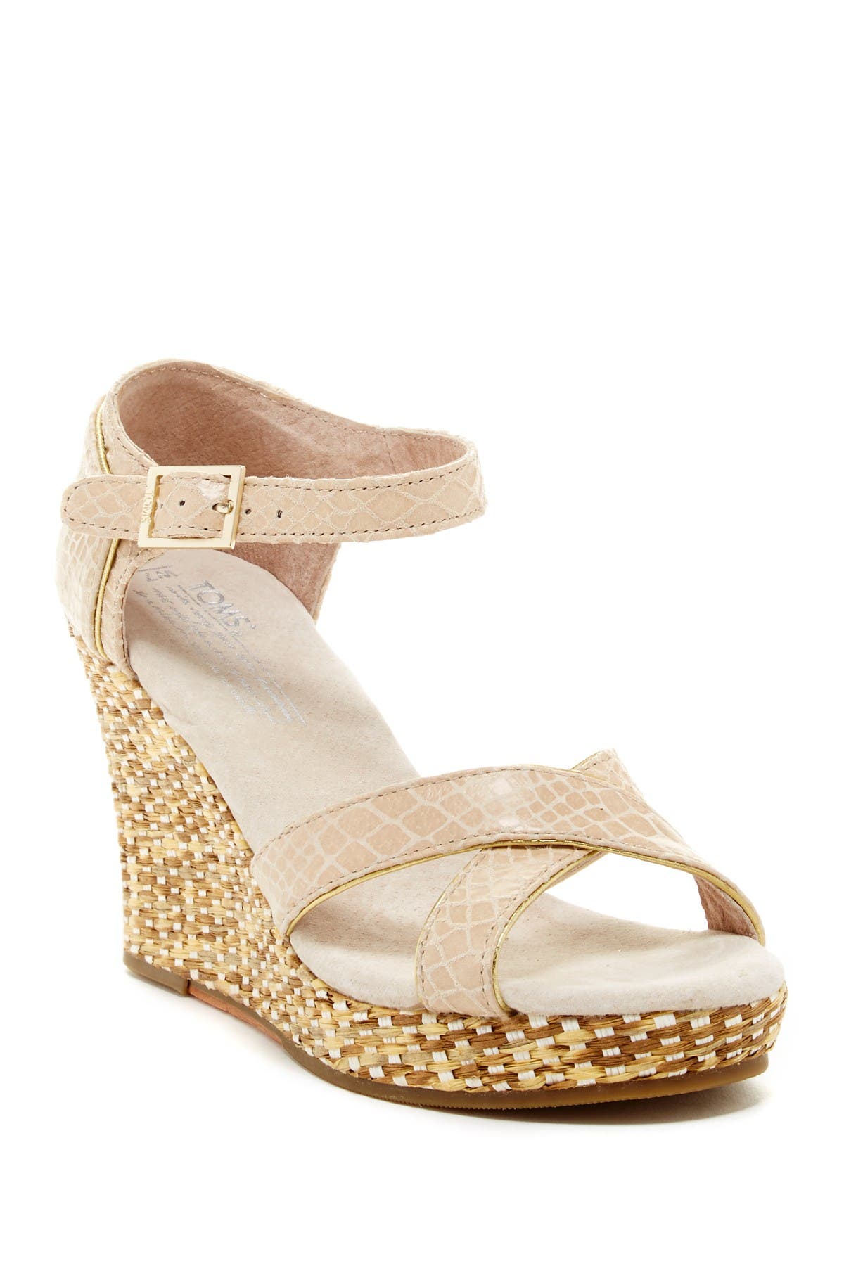 Gold Trim Snake Print Wedge Sandal 