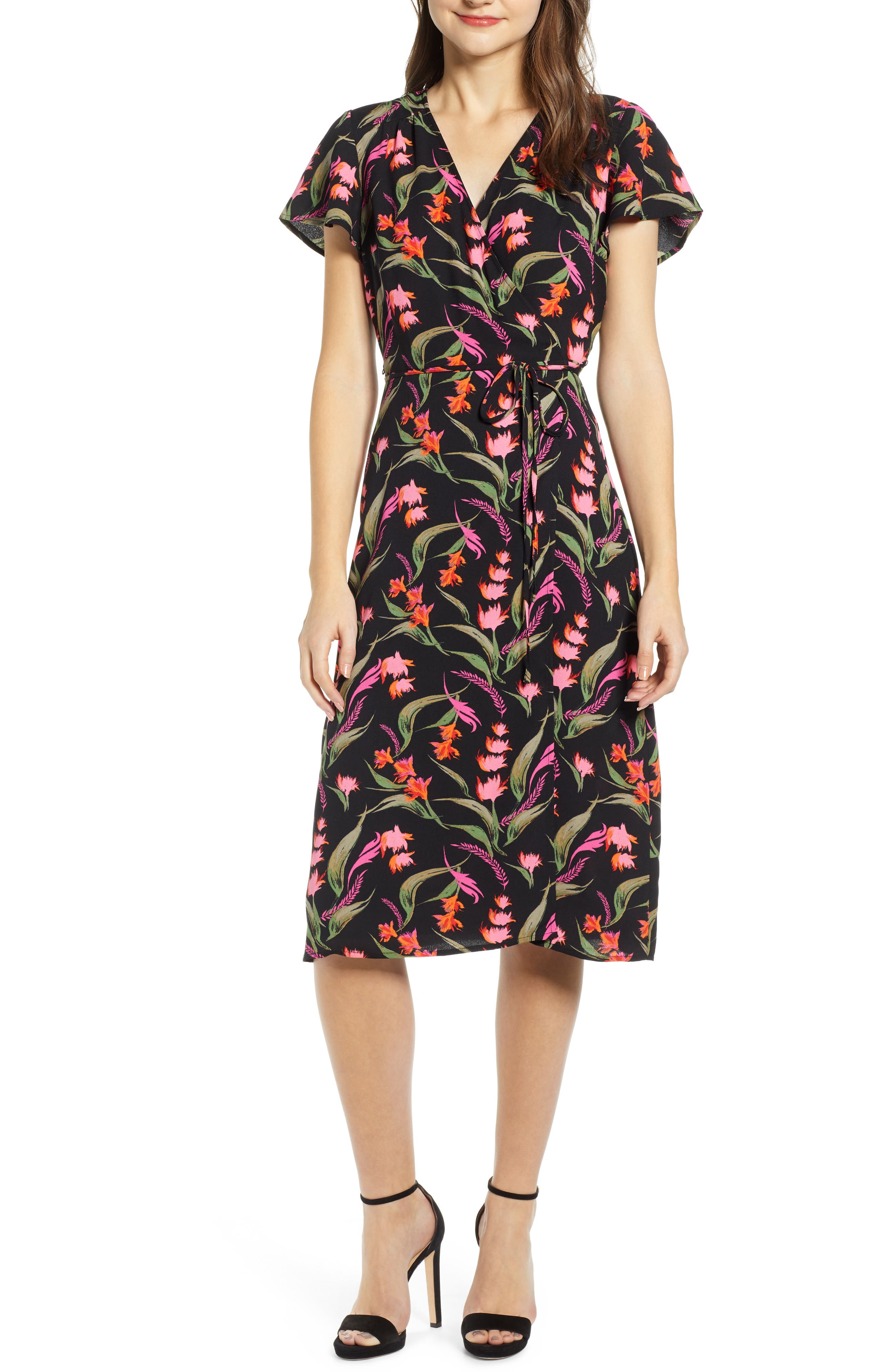 Leith Midi Wrap Dress, Black